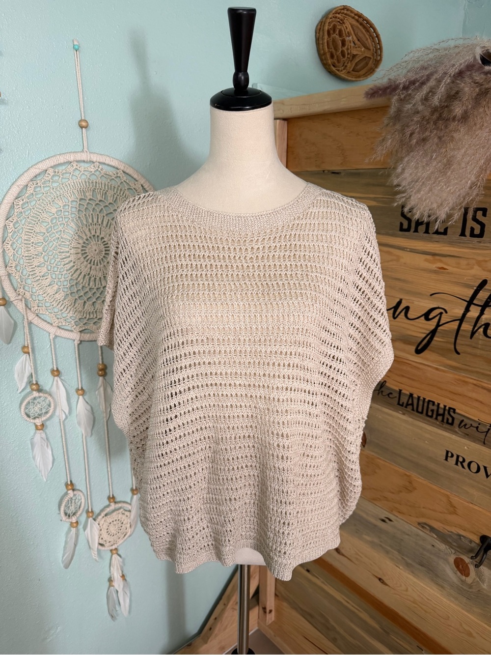 The Limited Cream Open-Knit Short Sleeve sweater vest top